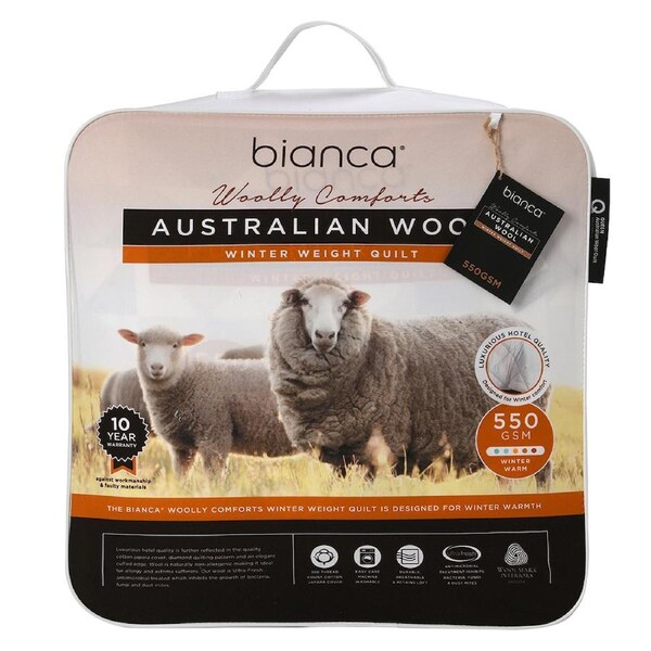 Bianca Woolly Comforts Australian Wool Quilt 550gsm Home Bedding WHT Double