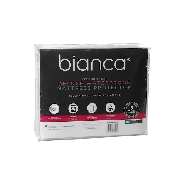 Bianca Velour Touch Mattress Protector Waterproof Home Bedding White Double