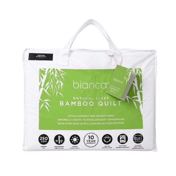 Bianca Natural Sleep Bamboo Quilt 250gsm Doona Breathable Bedding WHT Single