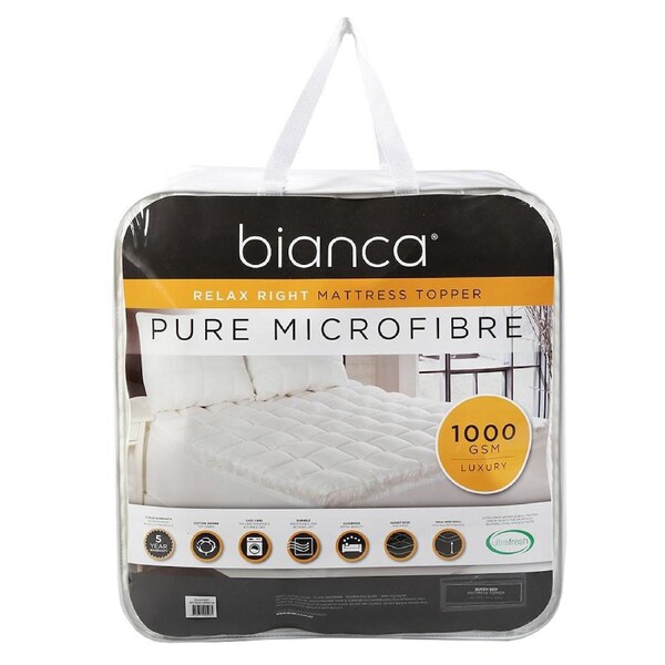 Bianca Relax Right Microfibre Mattress Topper 1000GSM Bedding White King Single