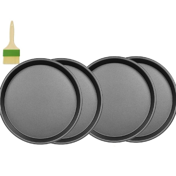 Carbon Steel Non stick Pizza Tray Baking Pan Round With Oil Brush 10 Inch - 4pcs