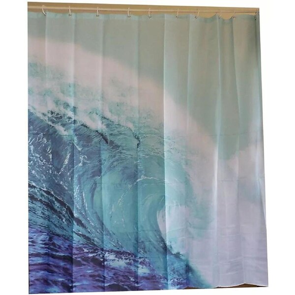 Ocean Wave Design Shower Curtain Waterproof Weight Bottom Rings 180cm