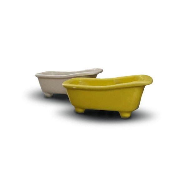 Quality Ceramic Bathtub Soap Holder Twin Pack White and Yellow