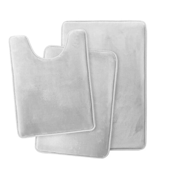 Bathroom Floor Mat Set Anti-Slip Toilet Rugs Carpet Memory Foam - 3pcs