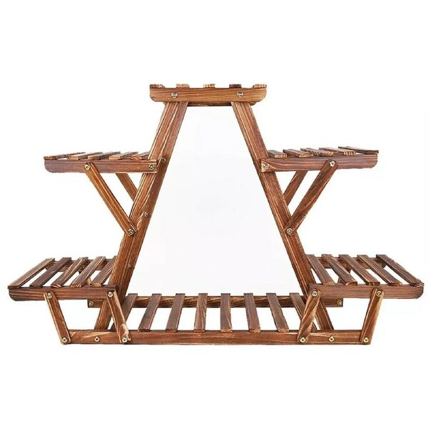 Plant Stand Carbonized Wood Plant Stand Holder Flower Display Pot Rack 6 Tier