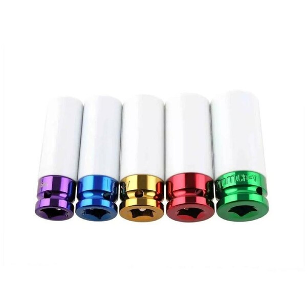 Wheel Nut Deep Impact Socket 15-22mm Set 1/2inch Alloy Nylon Sleeve - 5pcs
