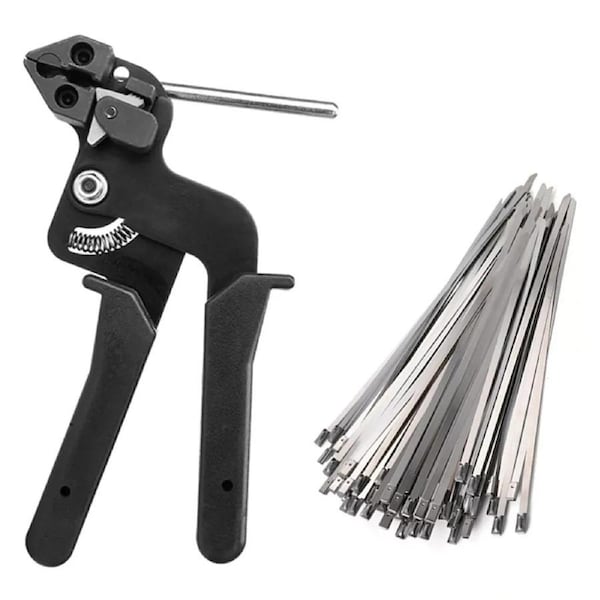 Cable Tie Gun Auto Tightener Cut Fasten Stainless Steel Exhaust Wrap Zip - 200pcs