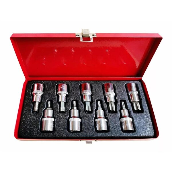Drive Torx Star Socket Bit Crv 1/2 Inch Solid Plug Set Kit with Case T20 T70 - 9pcs
