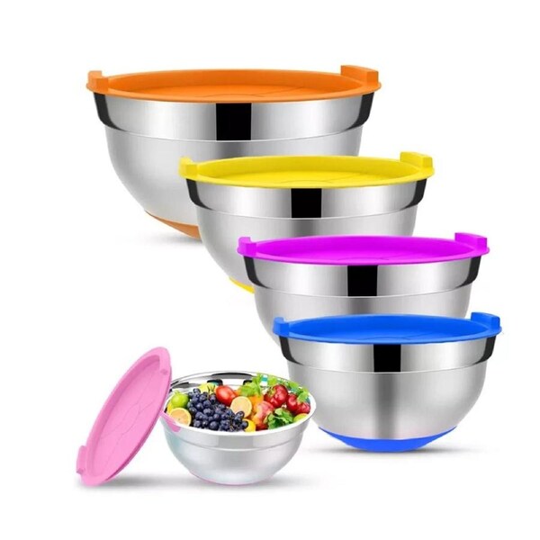 Stainless Steel Mixing Bowls with Lids Non-Slip Bottoms 5 set