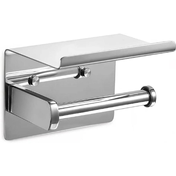 Toilet Paper Roll Holder with Phone Shelf Stainless Steel Tissue Rack Wall Mount