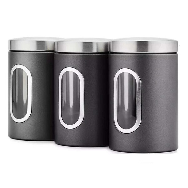 Coffee Storage Canisters Tea Sugar Kitchen Jars Metal Containers Bottle - 3pcs