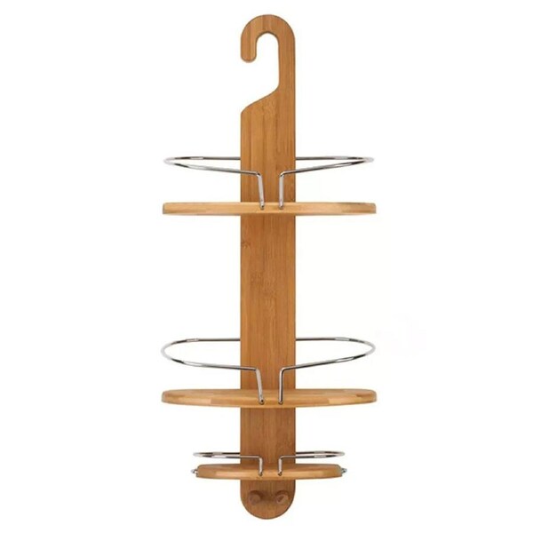 Bathroom Bamboo Shower Caddy with Hang Hook Shower Organiser