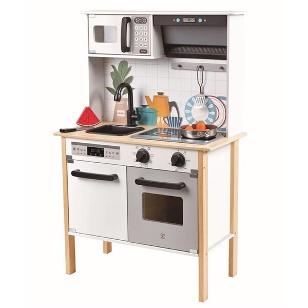 Hape 12 Piece Wooden Modern Smart-Kitchen with Accessories