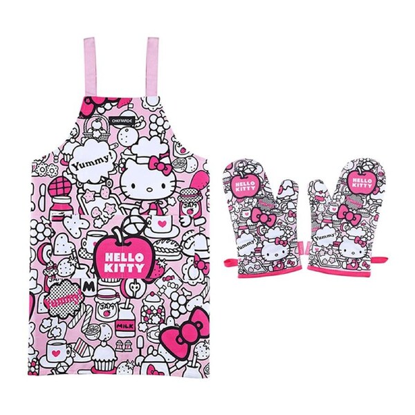 Hello Kitty Apron & Oven Mitt Set Yummy Tea Time
