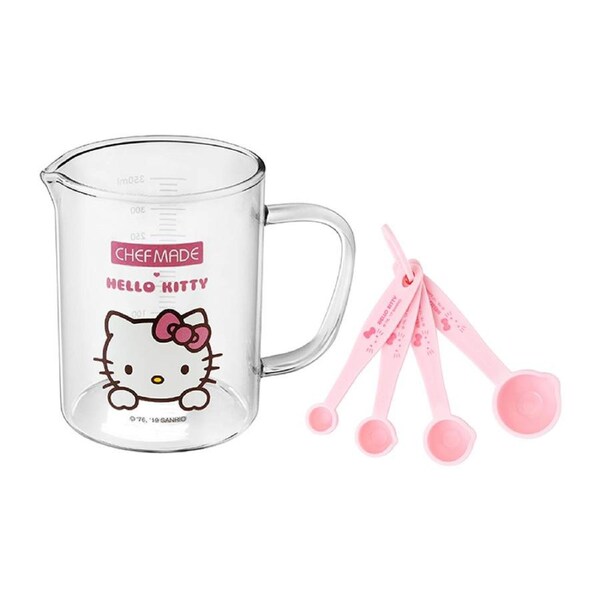 Hello Kitty 4 Piece Measuring Spoon Set & 350ml Glass Measuring Cup Set