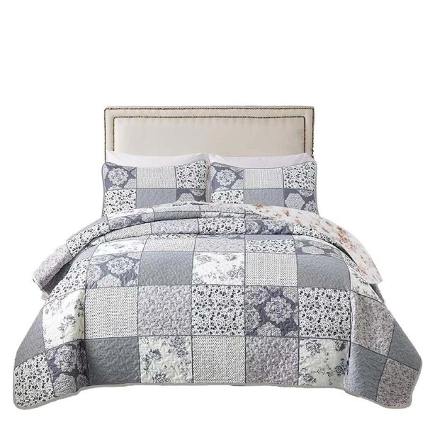 Patchwork Bedspread Quilted Coverlet Sets Bedding Pillowcases Grey Floral