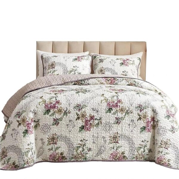 Floral Quilted Bedspread Embossed Doona Coverlet Sets King Size Bed Blanket