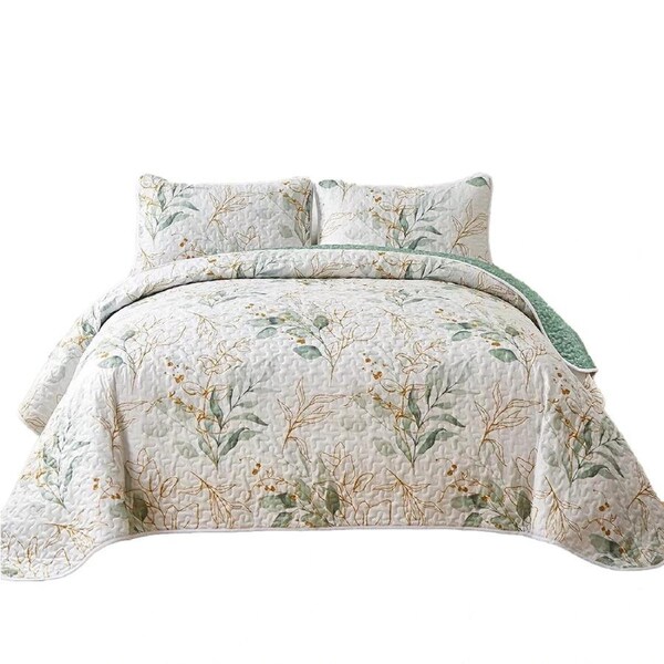 Floral Checked Quilted Bedspread Set Coverlet Throw Rug Pattern Eight