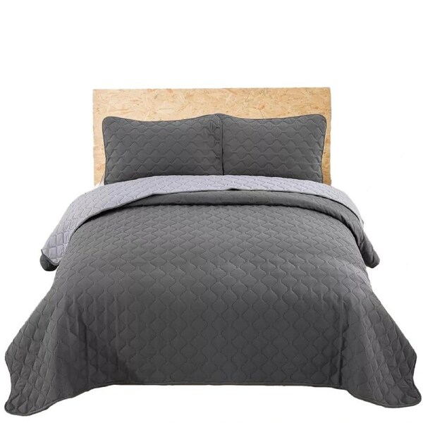 Grey Bedspread Coverlet Set Queen Size Quilted Throw Rug Bedding Set