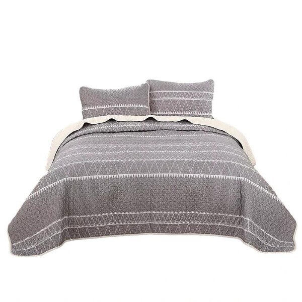 Grey Stripes Pattern 2 Bohemian Bedspread Quilts Coverlet Bedding Set Pillowcase