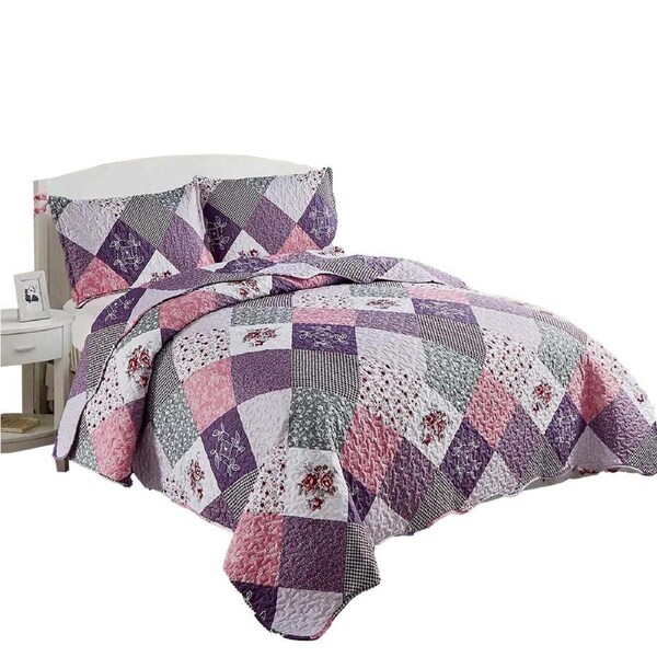 Patchwork Floral Bedspread Set Quilted Queen Size Bed Pillowcase Pattern 118