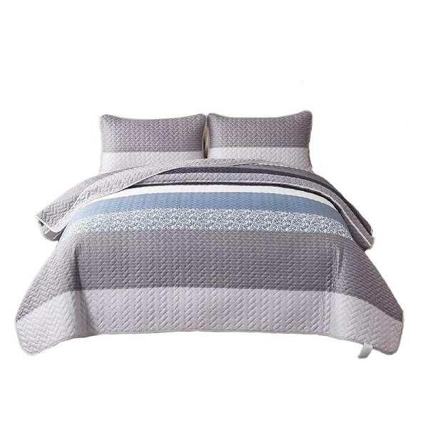 Stripes Blue Grey Bohemian Bedspread Quilts Coverlet Bedding Set Pillowcase