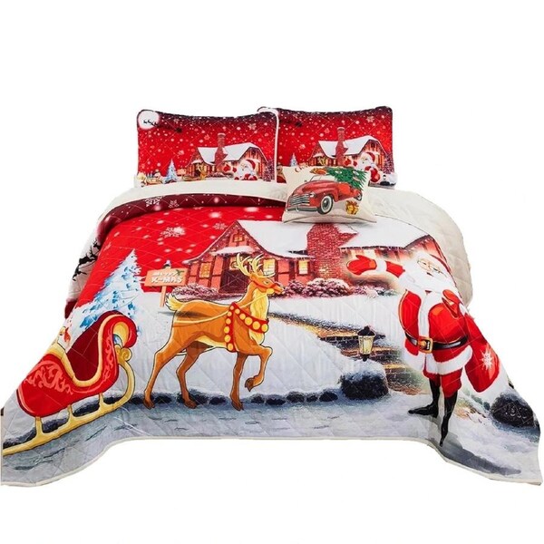 Santa Claus Bohemian Bedspread Quilts Coverlet Bedding Set Pillowcase