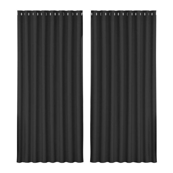1 Pair Blockout Curtains Artiss Blackout Window Curtain Eyelet for Bedroom Living Room Home Decor 300x230cm - Black