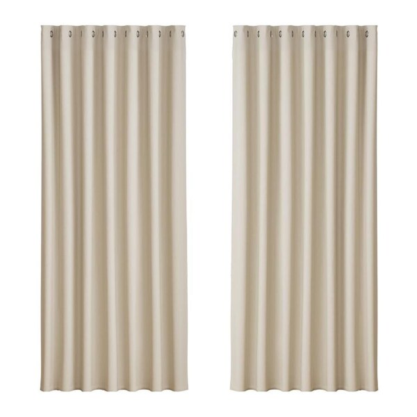 1 Pair Blockout Curtains Artiss Blackout Window Curtain Eyelet for Bedroom Living Room Home Decor 240x230cm - Beige