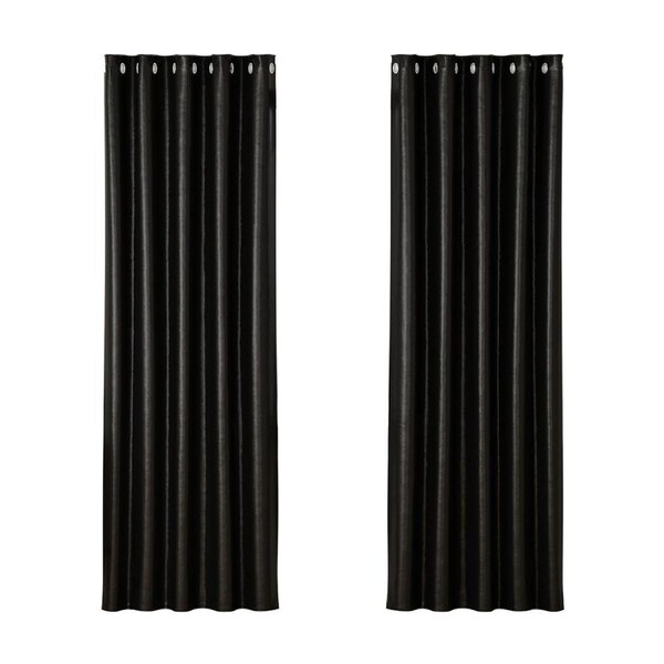 1 Pair Blockout Curtains Artiss Blackout Window Curtain Eyelet for Bedroom Living Room Home Decor 180x213cm - Black(Shine)