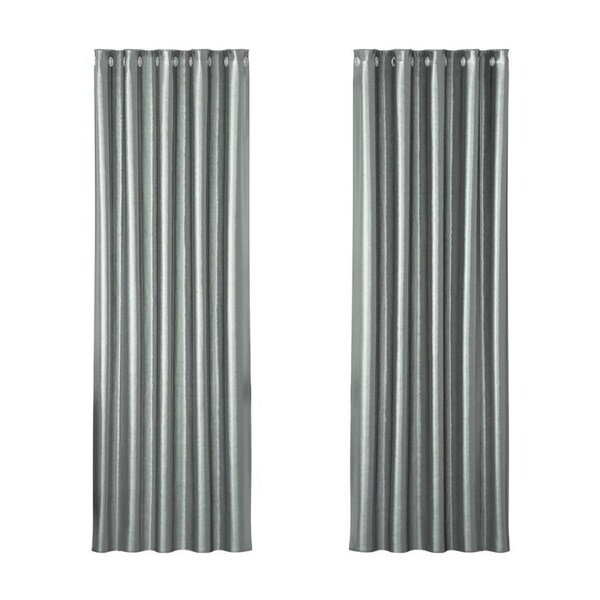 1 Pair Blockout Curtains Artiss Blackout Window Curtain Eyelet for Bedroom Living Room Home Decor 180x213cm - Grey(Shine)