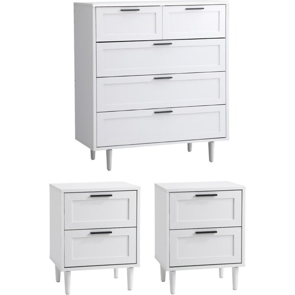 Oikiture 5 Chest of Drawers and 2 Bedside Tables Nightstand Bedroom Set White