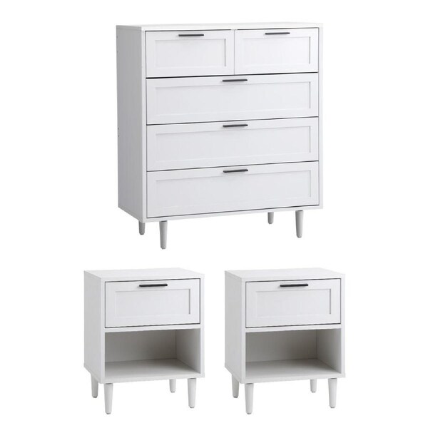 Oikiture 5 Chest of Drawers and 2 Bedside Tables Dressers Bedroom Set White
