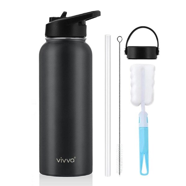 Vivva Water Bottle Vacuum Insulated Drink Cup 1.2L Stainless Steel Double Wall Cycling Black