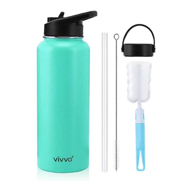 Vivva Water Bottle Vacuum Insulated Drink Cup 1.2L Stainless Steel Double Wall Cycling Tiffany Blue
