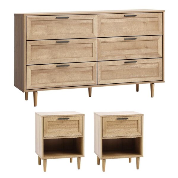 Oikiture 6 Chest of Drawers and 2 Bedside Tables Nightstands Bedroom Set