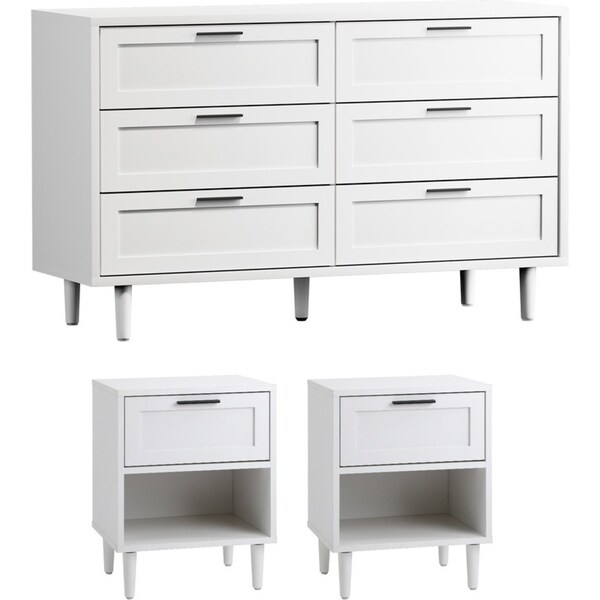Oikiture 6 Chest of Drawers and 2 Bedside Tables Dressers Bedroom Set White