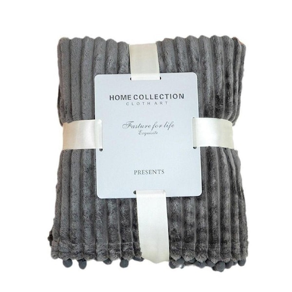 Grey Flannel Stripe Blanket Nap Lounge Throw For Sofa Cover Warm Bed Blanket