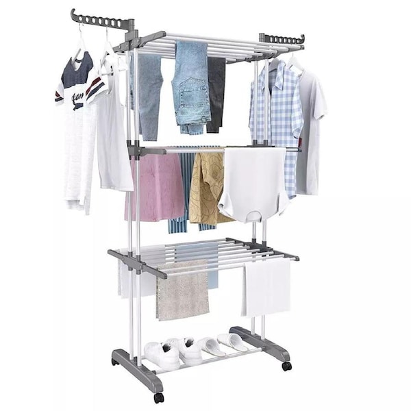 3 Tiers Foldable Garment Hanger Clothes Airer Drying Rack Laundry Support Horse