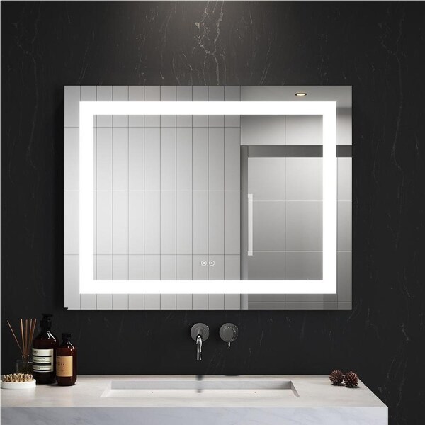 ELEGANT 90x70cm Touch Switch Anti-fog Front-lit LED Bathroom Wall Mirrors with Bluetooth Audio