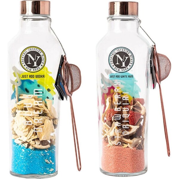New York Cocktail Infusion Mixer Blue Dream and Strawberry Daiquiri Bottle Set