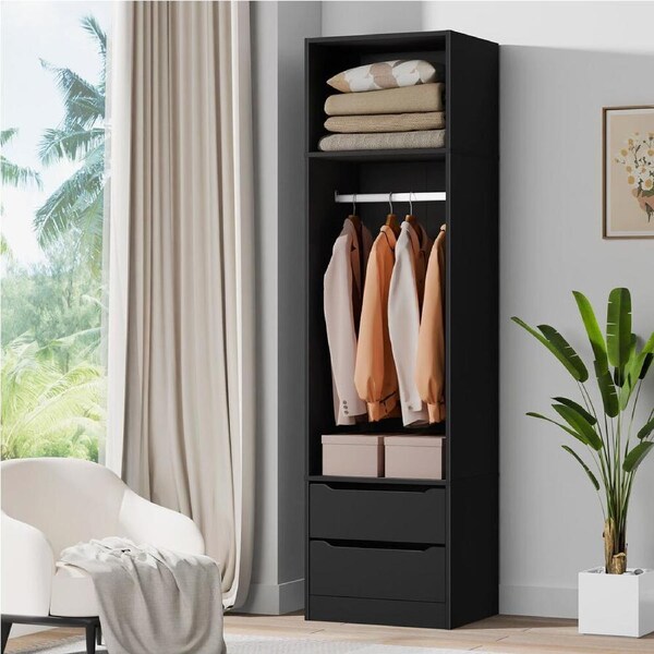 2 Drawers ALFORDSON Wardrobe Clothes Storage Cabinet Hanging Rod Black