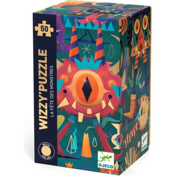 50pc Djeco Monster Party Foil Art Wizzy Jigsaw Puzzle Kids Sensory Game 5y+