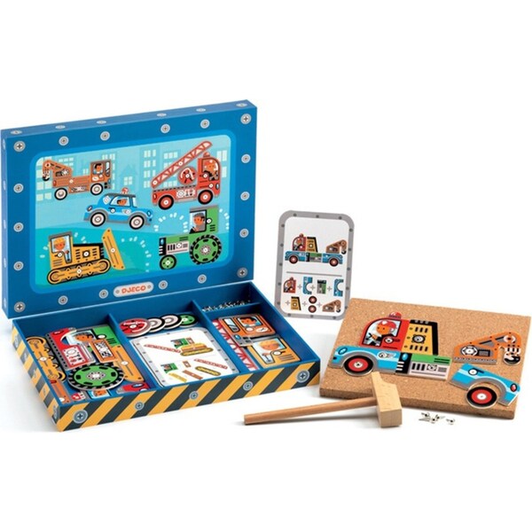 Djeco Vehicles Tap Tap w/ Template Cards/Box Kids 30x23cm Wooden Toy 4y+