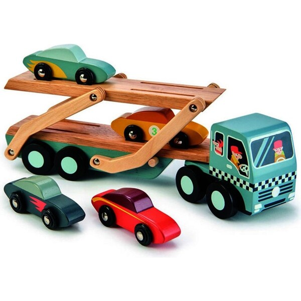 5pc Tender Leaf Toys Car Transporter Truck w/Cars Children Wooden Toy 3y+