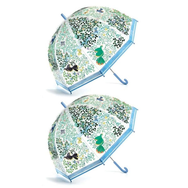 2x Djeco Wild Birds PVC Transparent Waterproof Adult/Children Umbrella 82cm 9+
