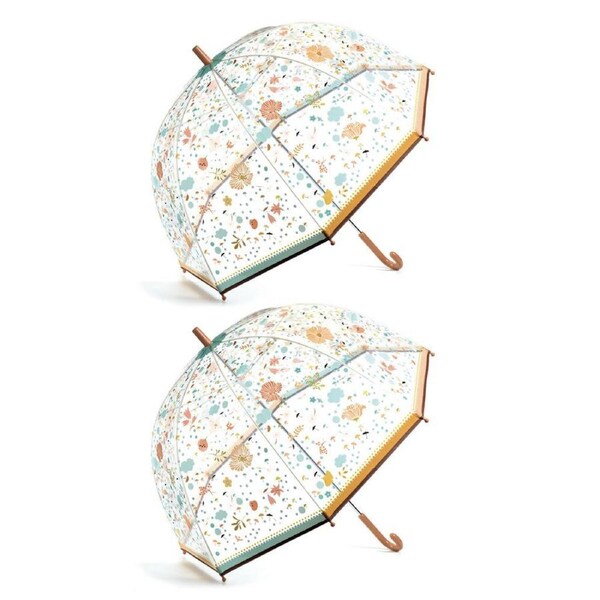 2x Djeco Little Flowers PVC Transparent Waterproof Adult/Child Umbrella 82cm 9+