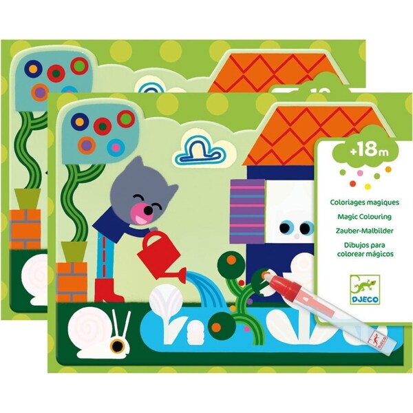 2x Djeco Hidden in the Garden Water Colouring Kids/Child Creative Art Book 18m+