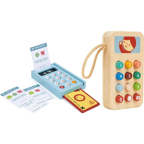 Mentari Card Machine & Mobile Phone Kids/Children Pretend Play Wooden Toy Set