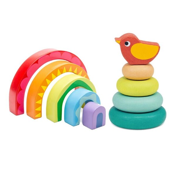 Le Toy Van Petilou Rainbow Tunnel & Mentari Stacking Tree Wooden Toy Set 12m+